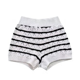 Black & White Striped Knit Crochet Mid-Rise Shorts